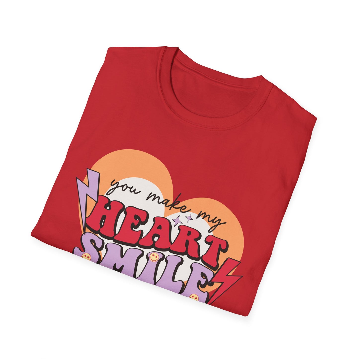 Trendy Groovy 'You Make My Heart Smile' Retro T-Shirt | Charming Aesthetic Love & Happy Face Valentine's Gift Tee