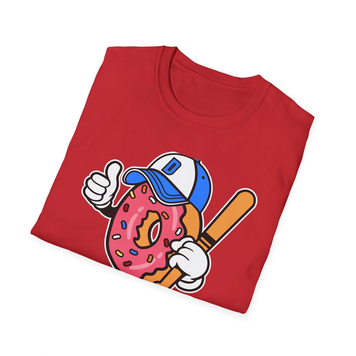 Epic Donut Baseball Player T-Shirt | Fun Sprinkle Drip Tee | Cool Cartoon Mascot Streetwear | Unique Foodie & Sports Fan Graphic Tee