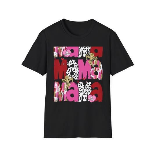 Chic Mama Valentine T-Shirt: Sparkling Cupid, Dalmatian Spots & Be Mine Hearts. Trendy Gift for Moms!