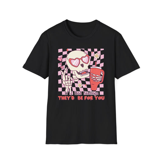 Groovy Skeleton T-Shirt: "If I Had Feelings They'd Be For You" - Funny Retro Love Tee with Heart Glasses