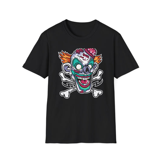 Spooky Zombie Clown Skull T-Shirt - Creepy Horror Fan Graphic Tee for Halloween & Edgy Style