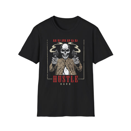 Stay Humble Hustle Hard Skull T-Shirt - Edgy Revolver Streetwear Tee for Men - Bold Urban Motivational Apparel