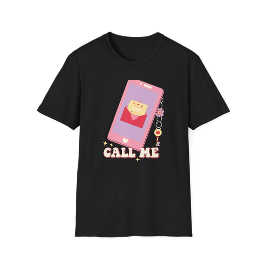 Sweet 'Call Me' Valentine's Day T-Shirt | Retro Love Letter Phone Tee | Adorable Romantic Gift for Her & Him