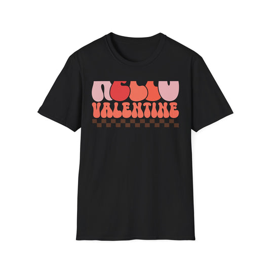 Groovy Hello Valentine T-Shirt - Retro 70s Style Tee with Checkerboard Print | Trendy Valentine's Day Gift for Her