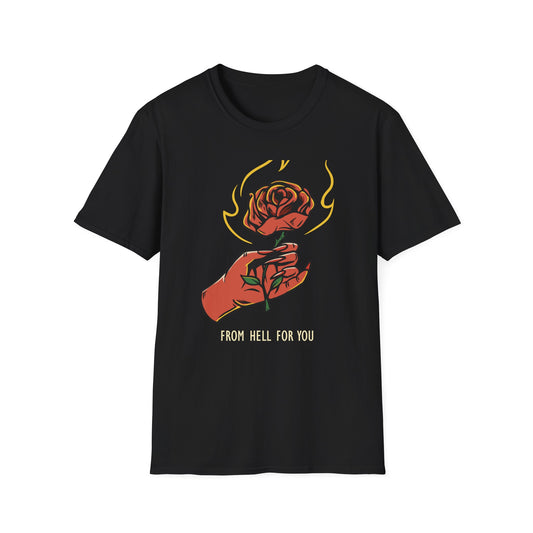 Fiery Rose from Hell T-Shirt - Iconic Dark Romantic Gothic Tee with Inferno Hand & 'FROM HELL FOR YOU' | Edgy Style