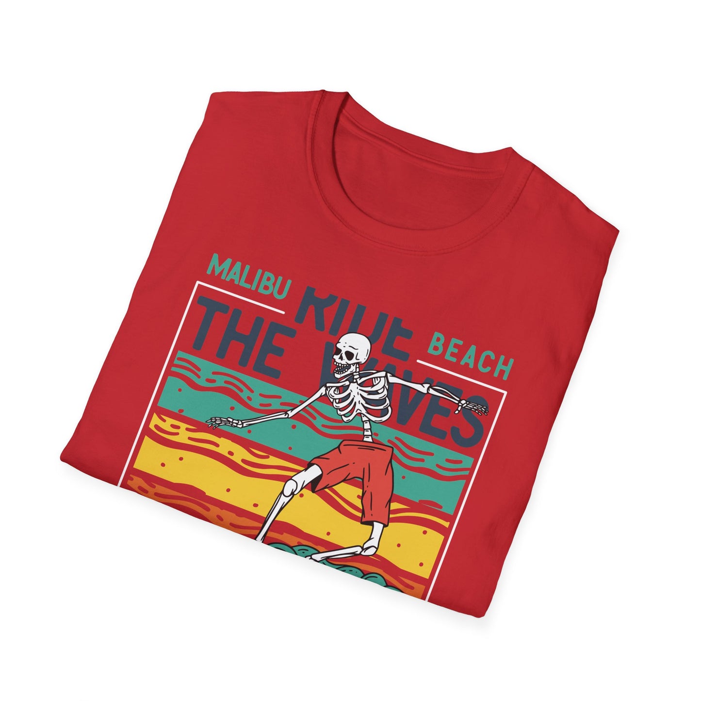 Epic Malibu Skeleton Surfer T-Shirt - Ride The Waves California Beach Retro Tee | Unique Vintage Style Surf Graphic
