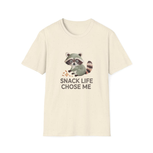 Adorable Raccoon Snack Life Chose Me T-Shirt | Funny Embroidered Look Animal Lover Tee | Ultimate Comfort
