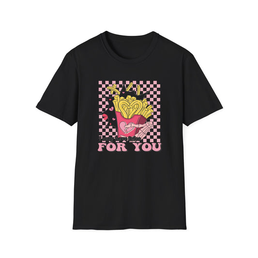 I Only Have Fries For You T-Shirt | Edgy Skeleton Hand & Broken Heart Fries Tee | Funny Foodie Alt Aesthetic Pink & Black Top