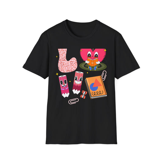 Groovy Leopard 'L' Back to School T-Shirt | Whimsical Reading Apple & Pencil Pals Tee | Fun Teacher Student Gift Idea