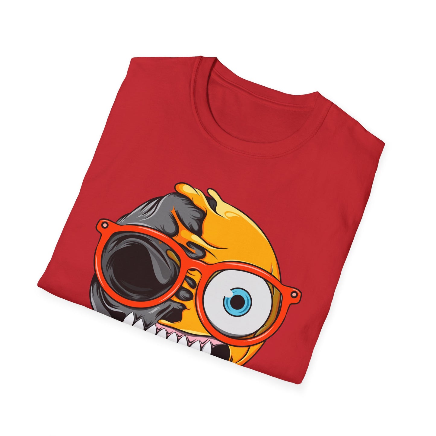 Bold Melting Emoji Skull T-Shirt | Unique Split Face Graphic Tee | Edgy Dual Personality Statement Top