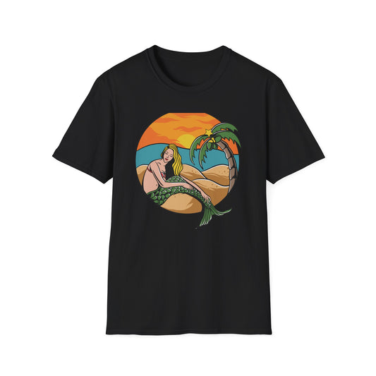 Stunning Mermaid Sunset Beach T-Shirt | Vibrant Tropical Vacation Tee for Women | Dreamy Summer Ocean Vibes