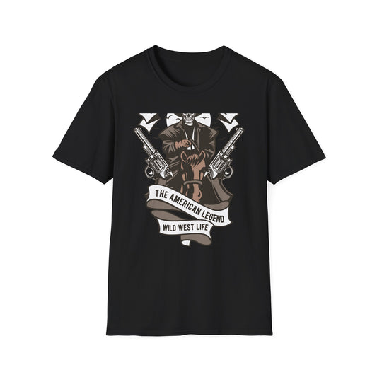 Legendary Wild West Skeleton Cowboy T-Shirt - Iconic American Legend & Vintage Outlaw Rider Tee for Men, Epic Western Culture Fan Gift