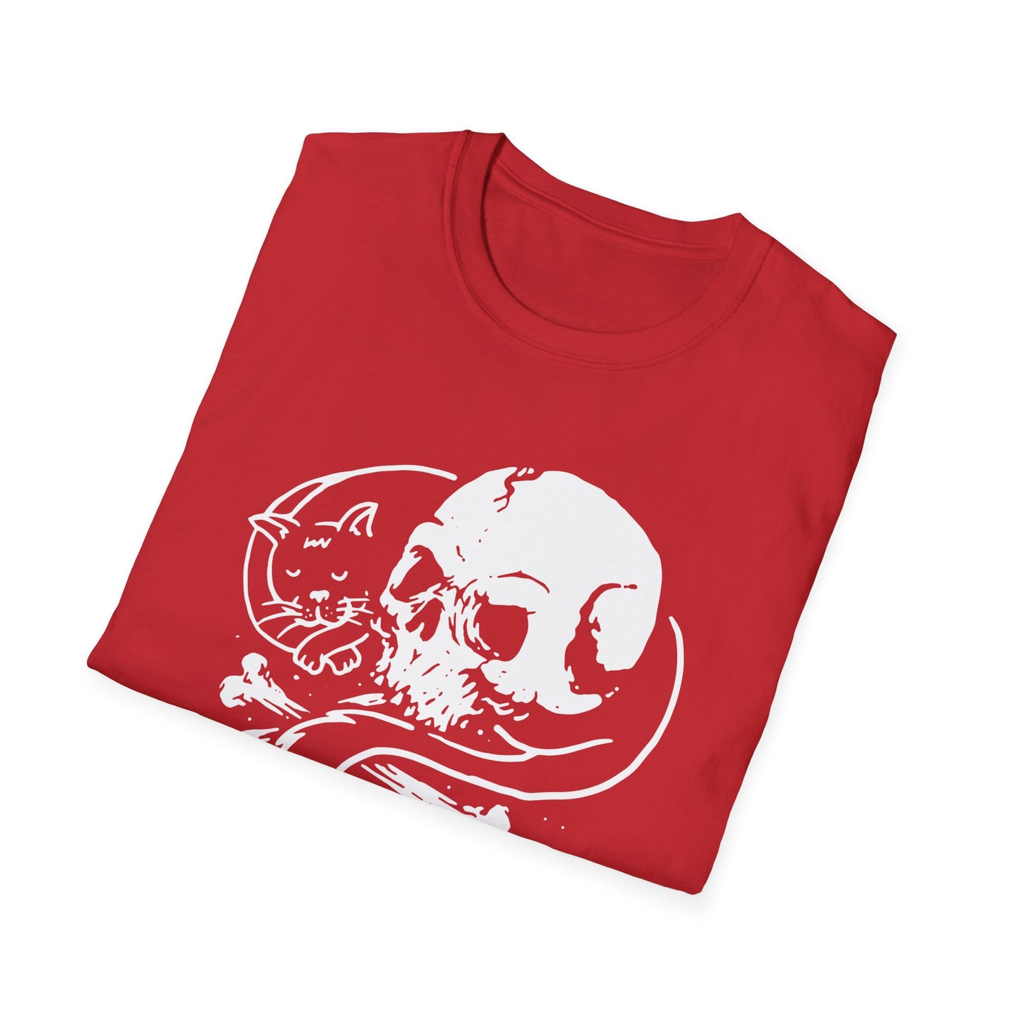 Striking Gothic Cat & Skull T-Shirt | Unique Black & White Abstract Art Tee for Edgy Souls & Dark Nature Lovers