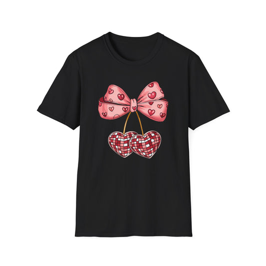 Sweet Mosaic Heart & Pink Bow T-Shirt | Adorable Valentine's Day Gift for Her | Unique Love Design