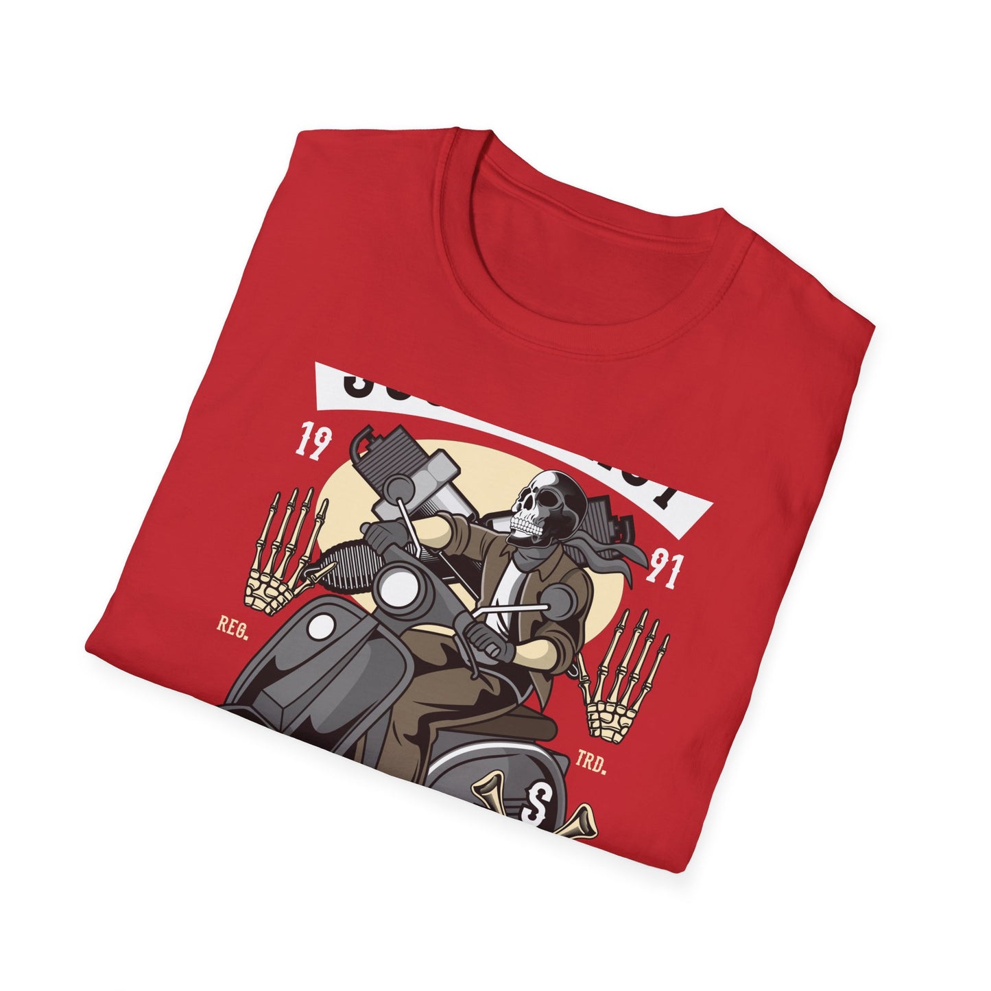Bold Skull Scooterist T-Shirt | Vintage Biker Rider Tee for Men | Authentic Retro Old School Scooter & Crossbones Design