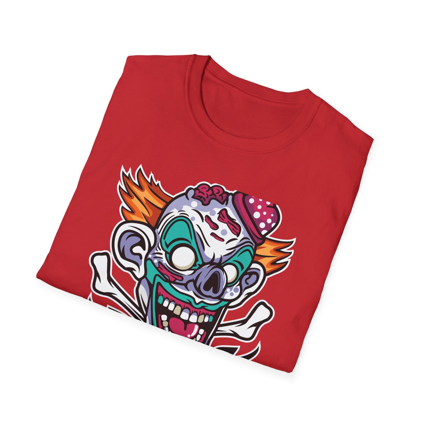 Spooky Zombie Clown Skull T-Shirt - Creepy Horror Fan Graphic Tee for Halloween & Edgy Style