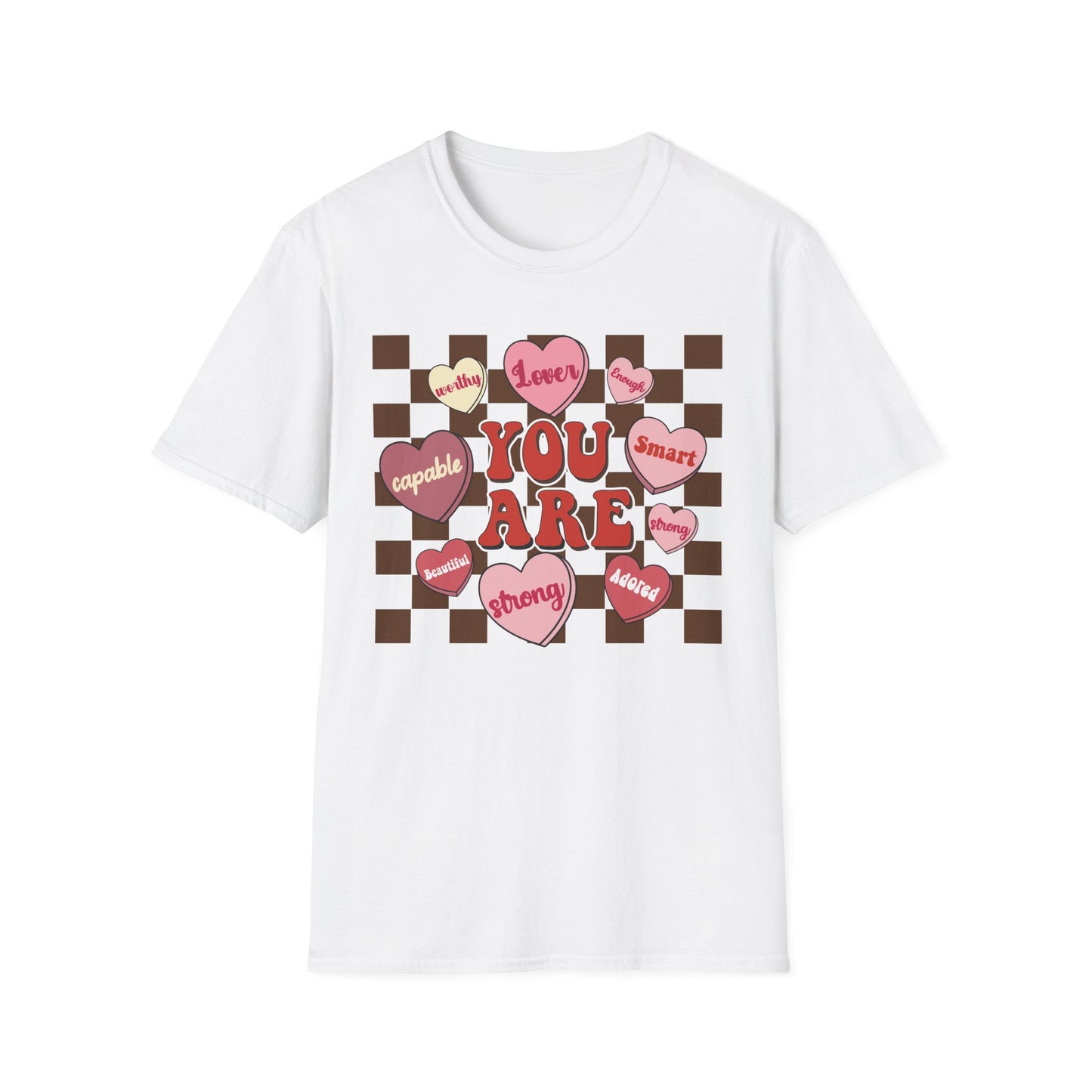 Empowering 'You Are' Positive Affirmation T-Shirt - Retro Candy Heart Self-Love Tee for Women & Teens - Ultimate Confidence Booster Gift