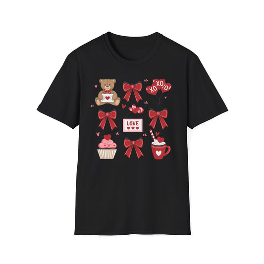 Adorable Valentine's Day Love T-Shirt | Cute Teddy Bear XOXO Heart Balloons & Sweet Treats Tee | Perfect Romantic Gift for Her