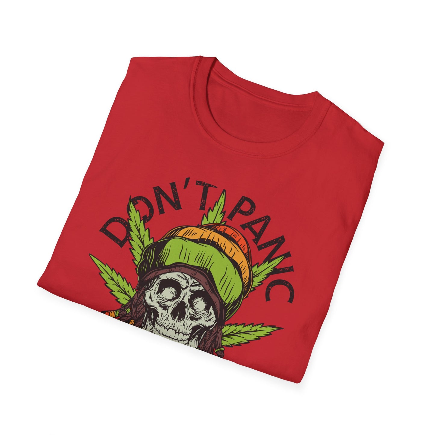 Awesome Don't Panic It's Organic Rasta Skull T-Shirt | Unique Cannabis Leaf Reggae Tee for Chill Vibes