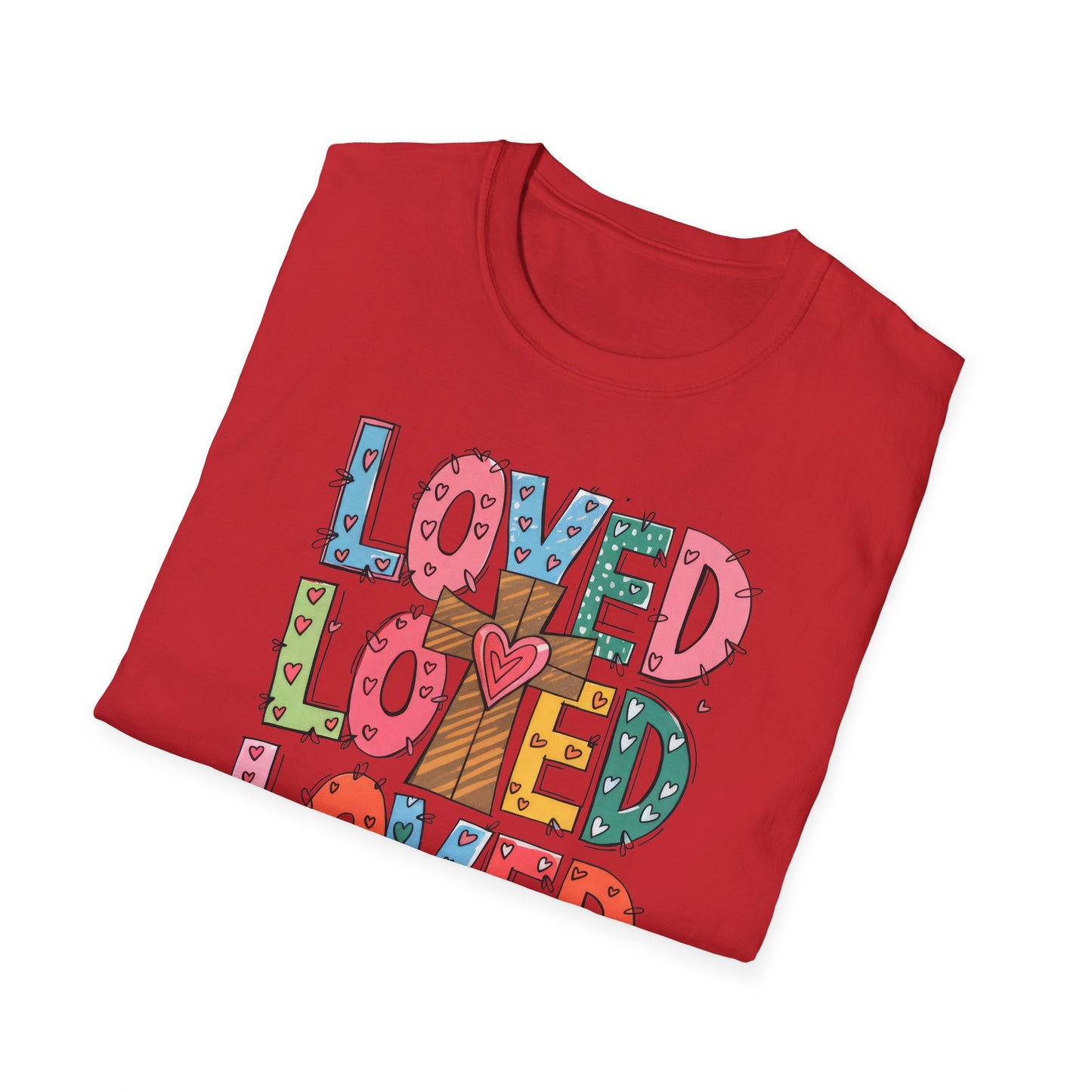 Vibrant Loved John 3:16 T-Shirt | Christian Faith Cross Hearts Tee | Uplifting Scripture Apparel for Women & Believers