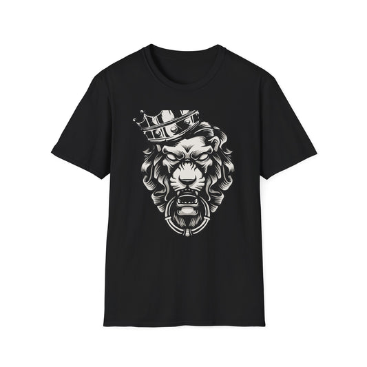 Majestic Lion King T-Shirt with Crown & Door Knocker - Fierce Regal Graphic Tee for Bold Style Seekers