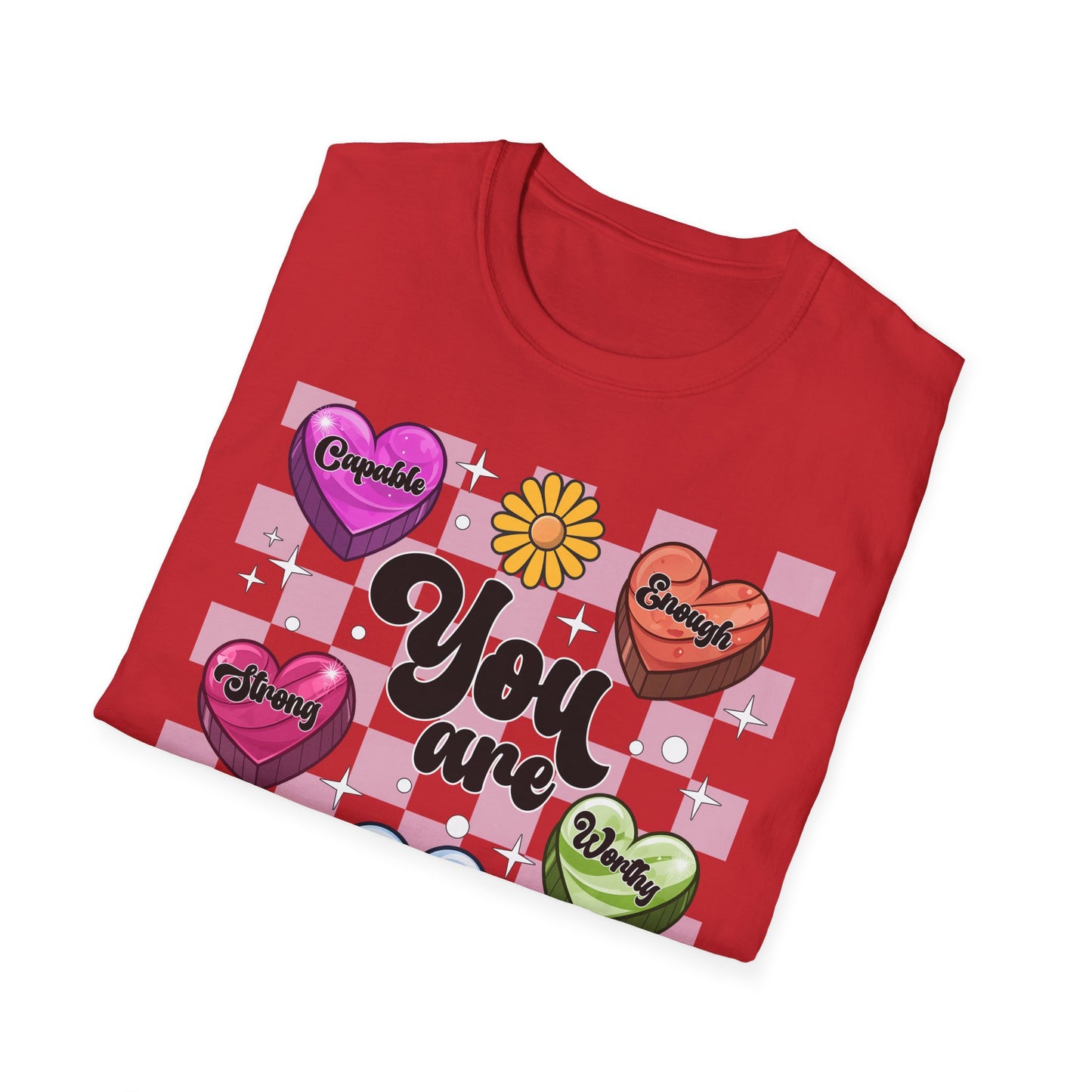 Empowering "You Are" Groovy Affirmation T-Shirt for Women - Self-Love Retro Candy Heart Tee - Inspiring Chic Gift