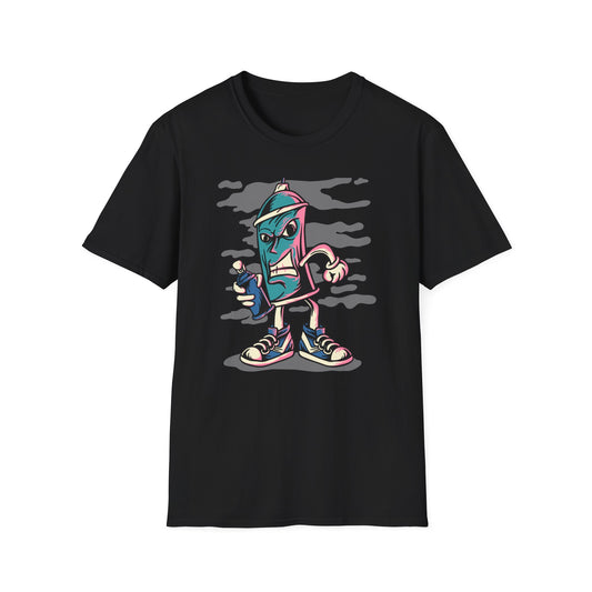Bold Graffiti Spray Can T-Shirt - Edgy Urban Art Graphic Tee for Streetwear Fans | Unique Must-Have Design