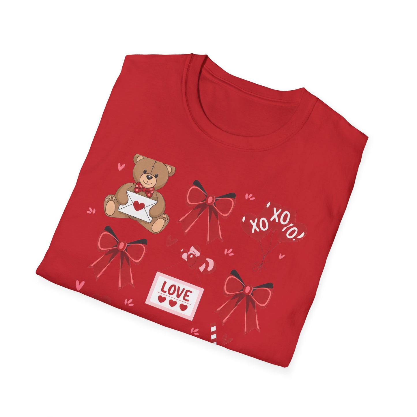Adorable Valentine's Day Love T-Shirt | Cute Teddy Bear XOXO Heart Balloons & Sweet Treats Tee | Perfect Romantic Gift for Her