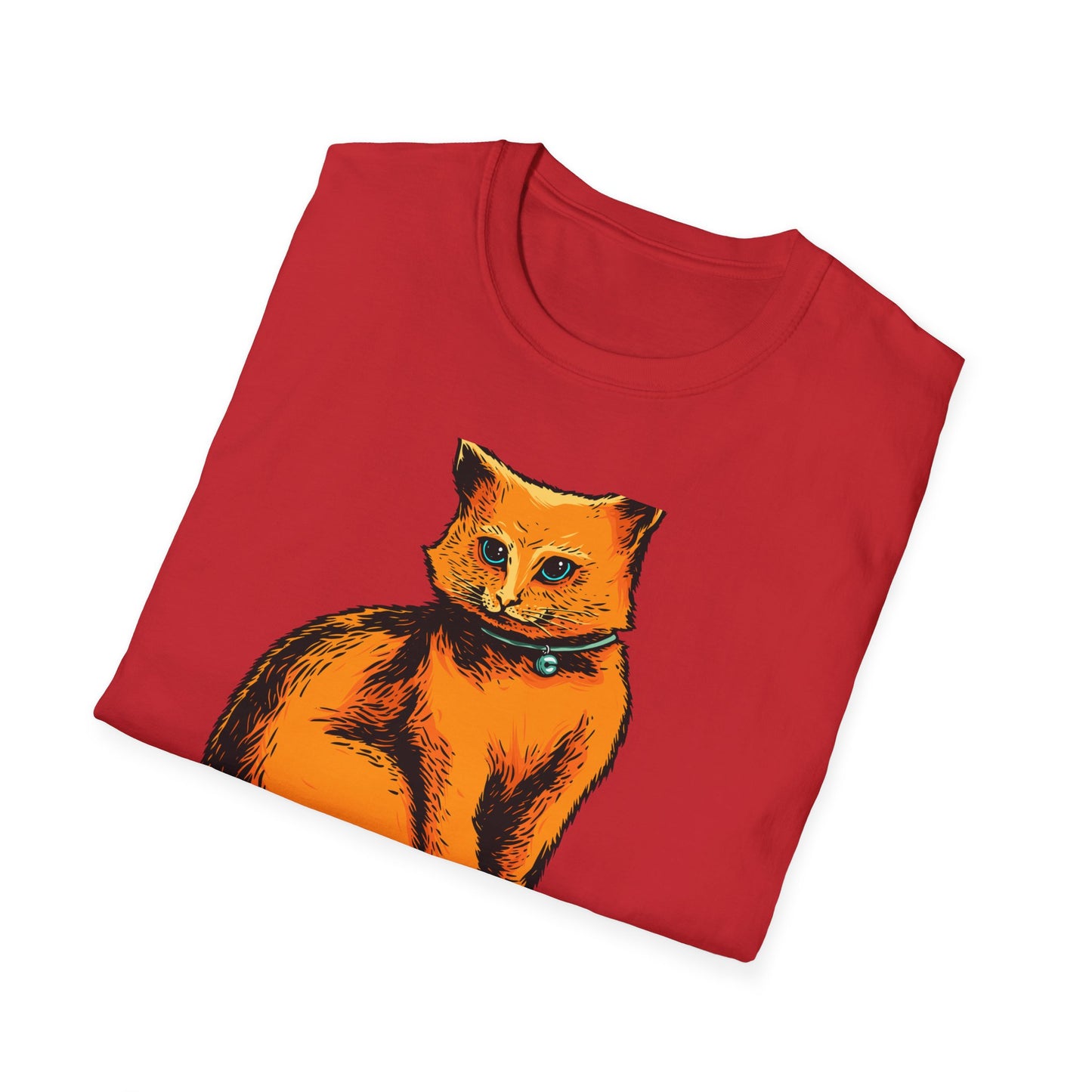 Vibrant Orange Cat & Food Bowl T-Shirt | Adorable Blue-Eyed Feline Lover Tee | Unique Pet Owner Gift Idea