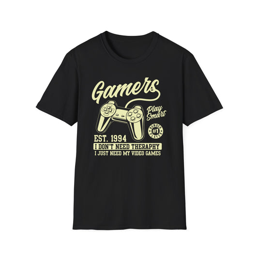 Hilarious Gamer T-Shirt: 'I Don't Need Therapy, Just My Video Games' - Retro Controller Tee for Ultimate Gaming Fans!