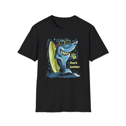 Chill Shark Summer Surfer T-Shirt | Funny Beach Vacation & Ocean Lover Tee | Awesome Ocean Vibes Gift for Men & Women