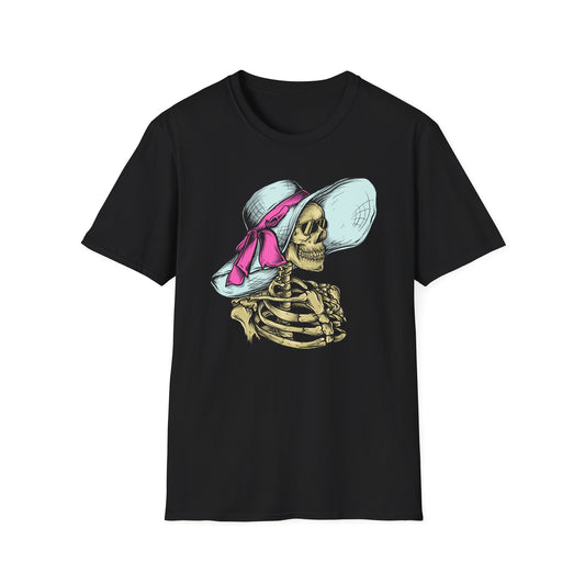 Effortlessly Chic Skeleton Sun Hat T-Shirt | Sassy Summer Beach Vacation Tee | Unique Women's Fashion