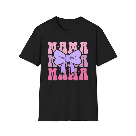 Trendy Groovy MAMA T-Shirt for Moms | Adorable Pink Purple Bow Tee | Perfect Mother's Day Gift for Her