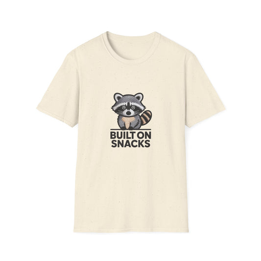 Adorable Raccoon 'Built On Snacks' T-Shirt - Hilarious Animal Lover & Foodie Tee | Ultimate Funny Gift for Snack Enthusiasts!