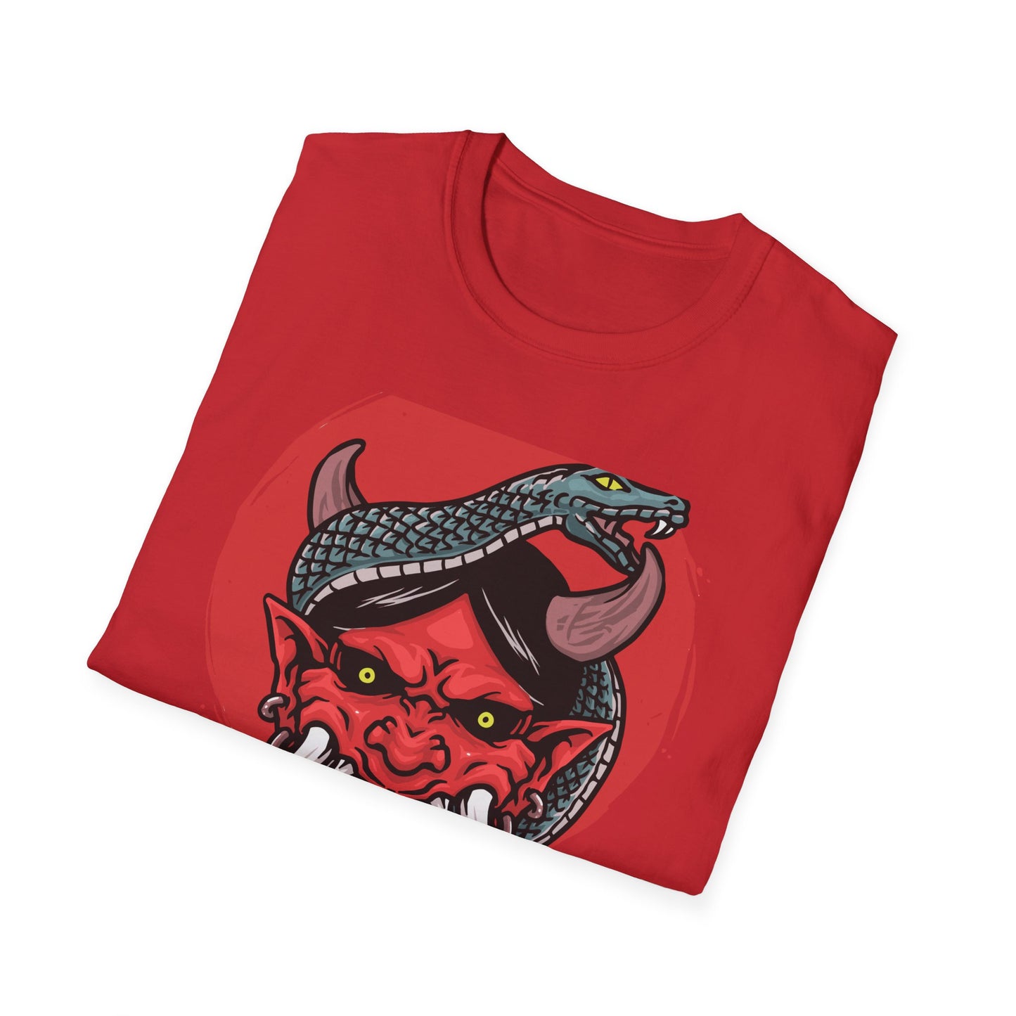 Fierce Hannya Mask & Snake T-Shirt - Striking Japanese Folklore Tattoo Art Tee | Bold Cultural Statement