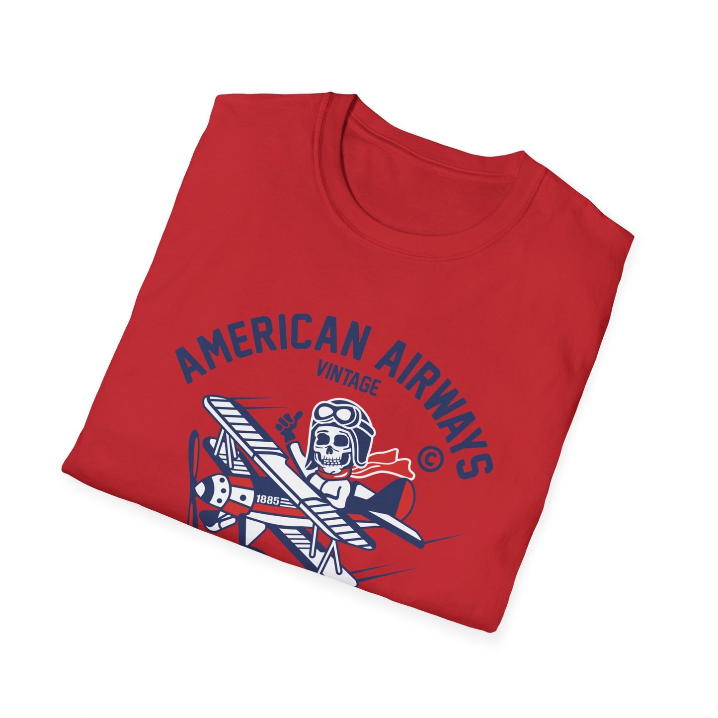 Vintage Skeleton Pilot Biplane T-Shirt - American Airways Fly Away Retro Aviation & Thrilling Thumbs Up Tee