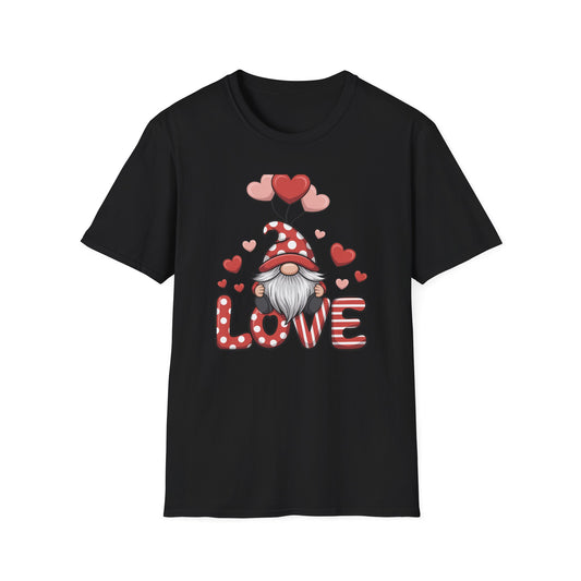 Charming Valentine Gnome Love T-Shirt | Cute Heart Design & Polka Dot Hat | Sweet Holiday Gift for Her