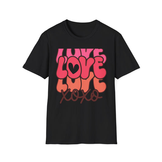 Vibrant Groovy LOVE XOXO T-Shirt | Retro Heart Bubble Letters Tee | Sweet Valentine's Day & Everyday Love Gift