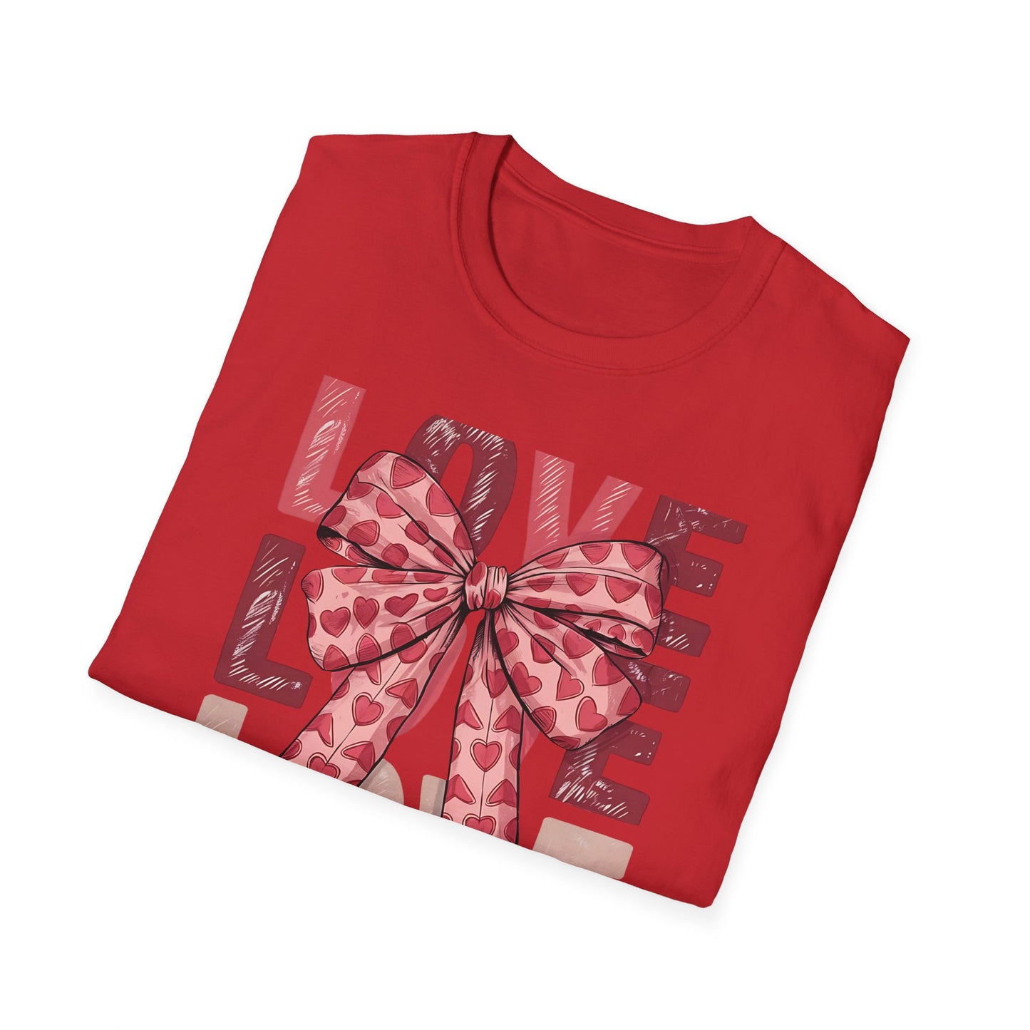 Charming Pink Heart Bow 'LOVE' T-Shirt - Sweet Valentine's Day & Romantic Women's Graphic Tee