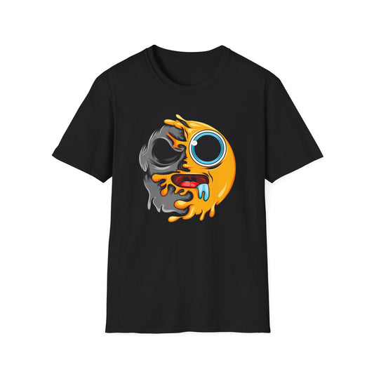 Vibrant Melting Emoji Skull T-Shirt | Unique Horror Pop Art Streetwear Tee | Edgy Graphic Design Statement