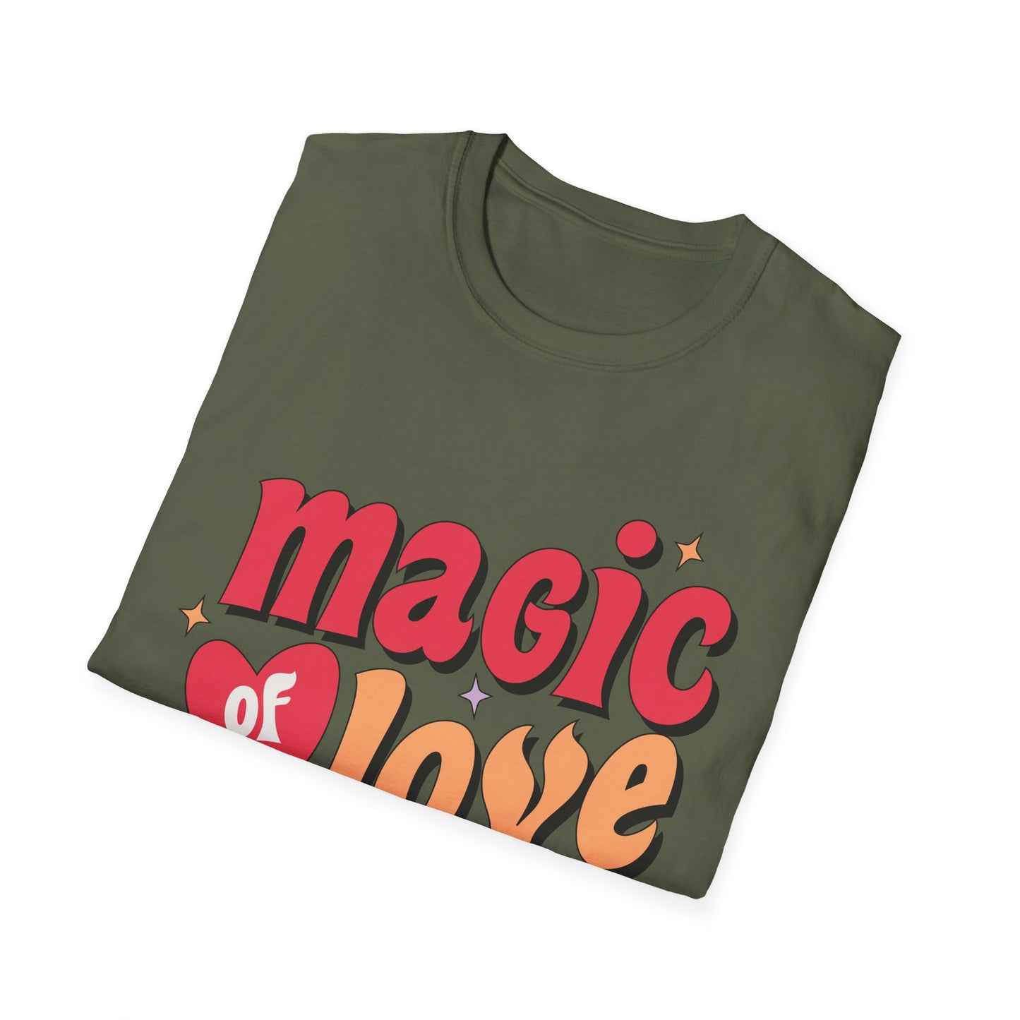 Enchanting 'Magic of Love' Groovy T-Shirt | Retro Valentine's Day Heart Tee | Whimsical, Cute & Romantic Gift