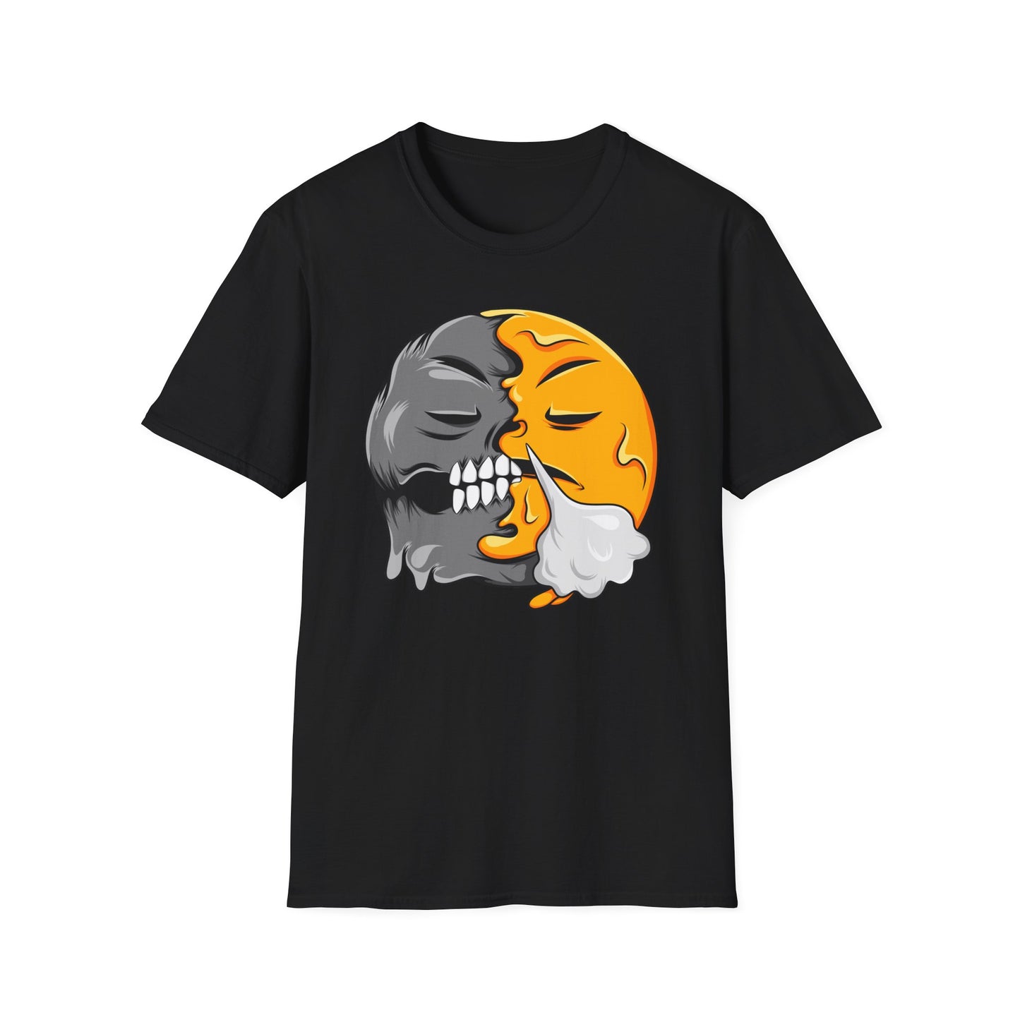 Vibrant Sleepy Skull Moon T-Shirt | Edgy Celestial Vapor Graphic Tee - Unique Streetwear Art