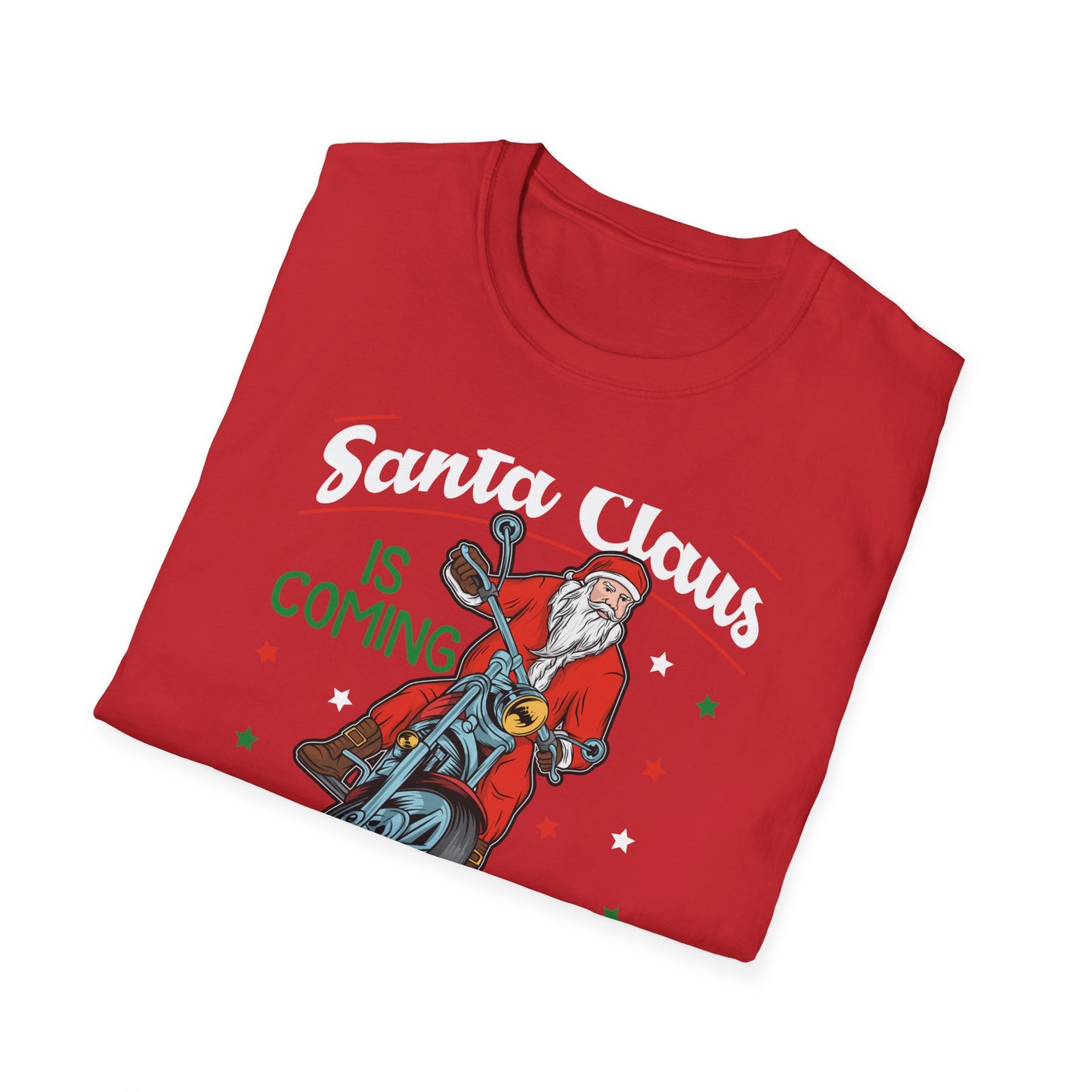 Epic Santa Biker T-Shirt - Cool Christmas Motorcycle Tee | Funny Holiday Rider Apparel Gift for Men & Women | 'Santa Is Coming To Town'