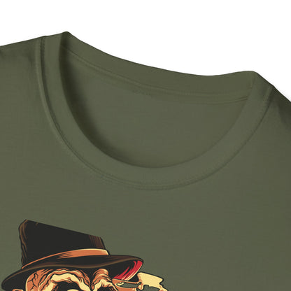 Epic Billionaire Skeleton T-Shirt: Dapper Skull, Money Stacks & Burning Dollar Cigar - Ultimate Hustle Tee