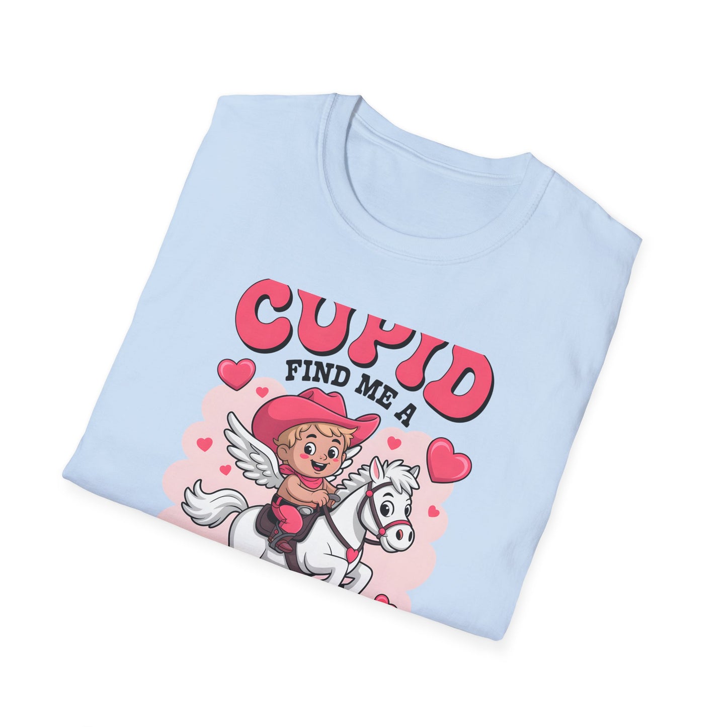 Adorable Cupid Find Me A Cowboy T-Shirt - Cute Valentine's Day Western Love Tee | Funny Rodeo Romance Shirt for Women
