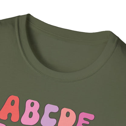 Vibrant Groovy Alphabet T-Shirt | Cute Heart Letter Retro Aesthetic Tee | Fun Teacher & Valentine's Day Gift