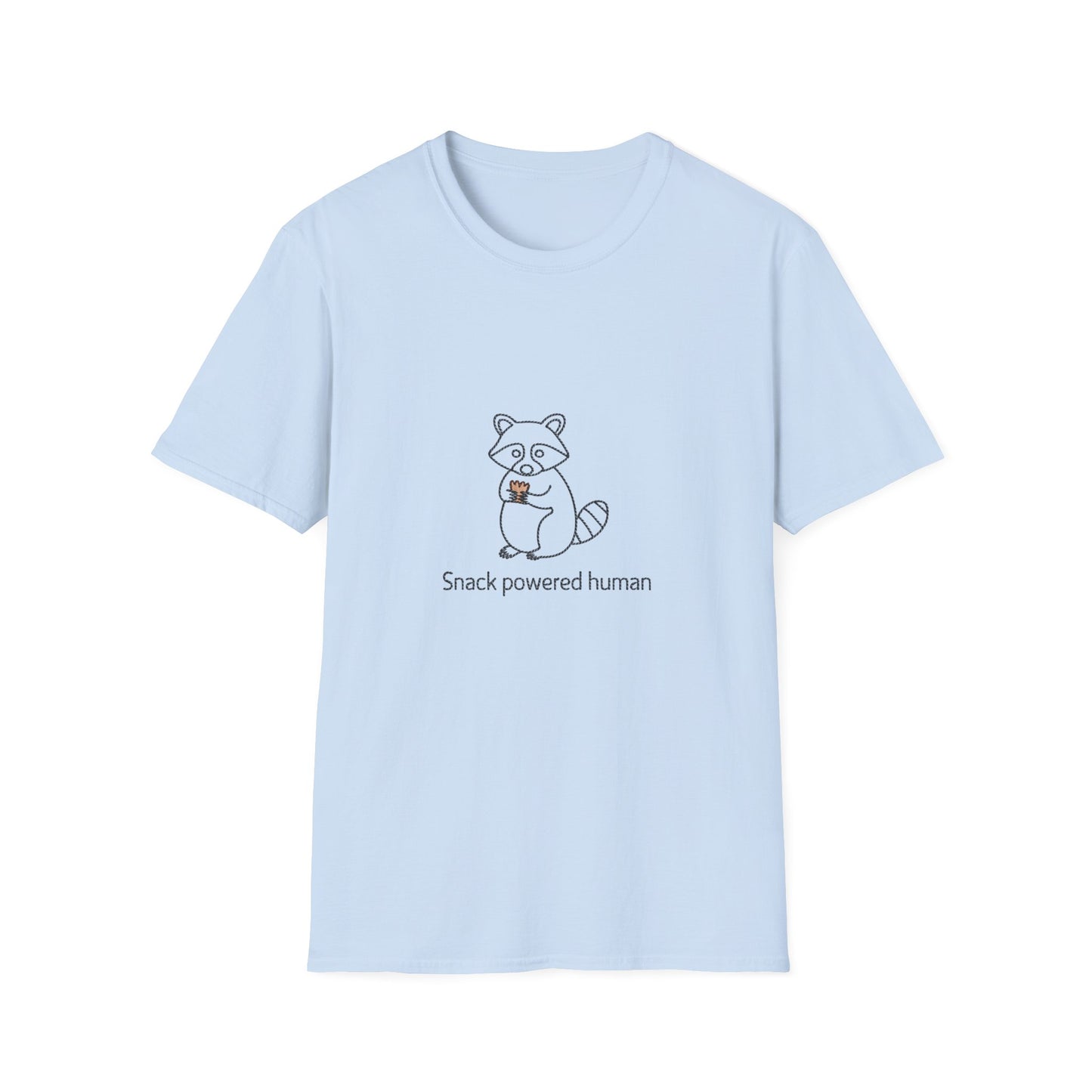 Hilarious "Snack Powered Human" Raccoon T-Shirt - Cute Animal Tee for Foodies & Snack Lovers. Must-Have Funny Graphic Tee!
