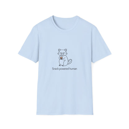 Hilarious "Snack Powered Human" Raccoon T-Shirt - Cute Animal Tee for Foodies & Snack Lovers. Must-Have Funny Graphic Tee!