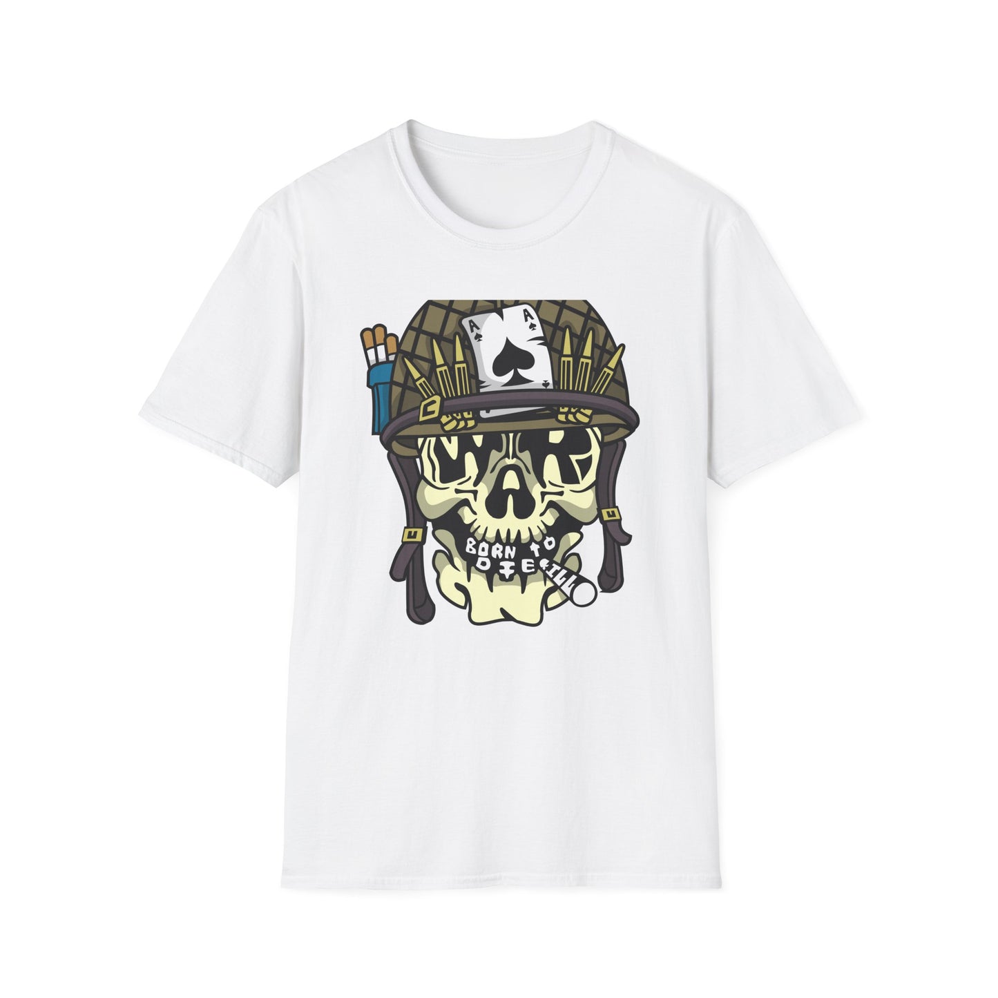 Born to Die Military Skull T-Shirt - Edgy Ace of Spades & Bullet Helmet Tee for Veterans, Bikers & Tattoo Lovers | Bold Statement Shirt