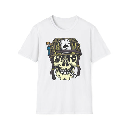 Born to Die Military Skull T-Shirt - Edgy Ace of Spades & Bullet Helmet Tee for Veterans, Bikers & Tattoo Lovers | Bold Statement Shirt
